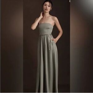 BHLDN Moss Satin Elsie A-Line Dress